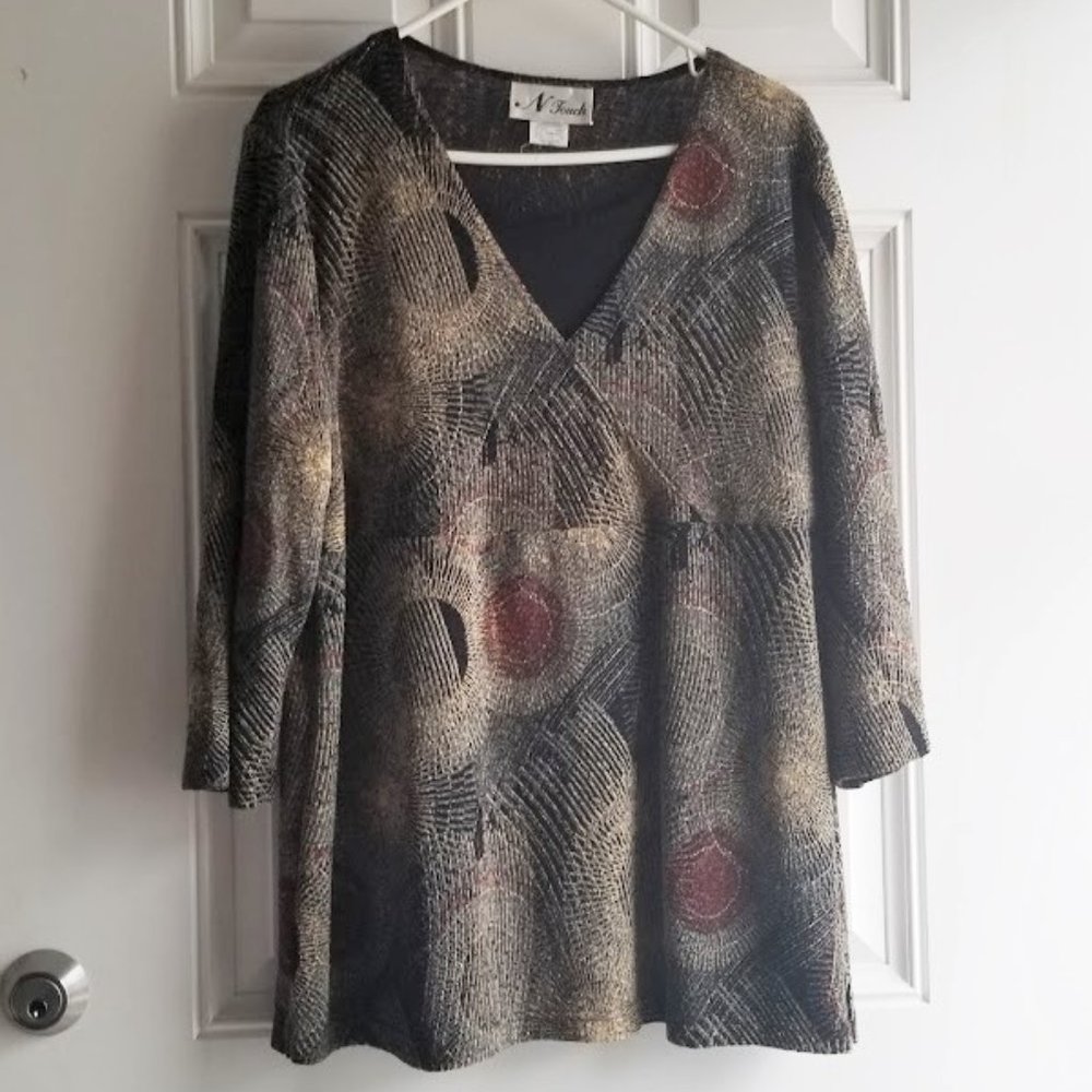 N Touch Blouse 3/4 Sleeve Shirt V Neck Size 1X